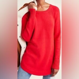 🕠 by Anthropologie | Rebekah Knit Tunic Sweater | Curved Hem | Red | XS